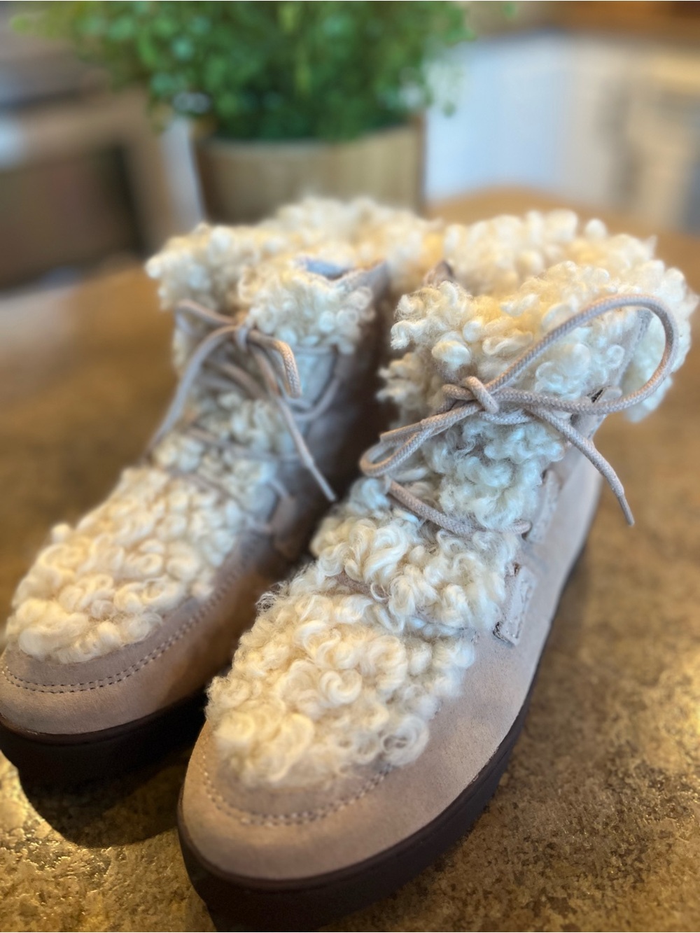 Vionic Cream Sherpa Lace-Up Ankle Boots